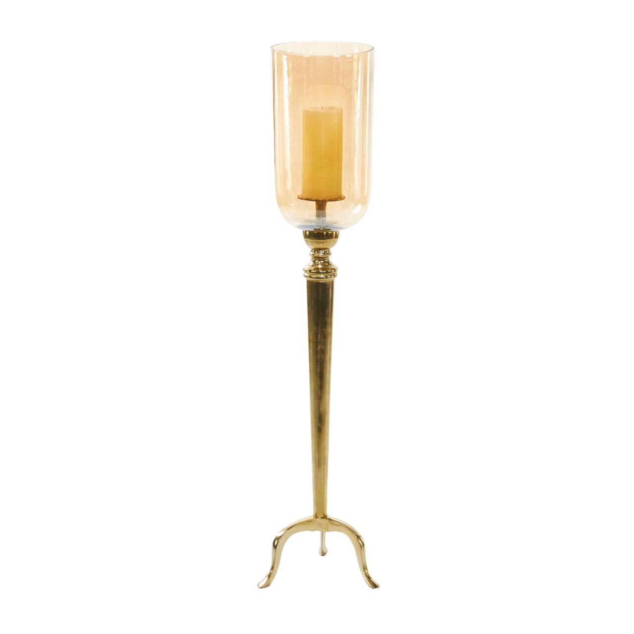 38&#x22; Gold Aluminum &#x26; Glass Traditional Candlestick Holder
